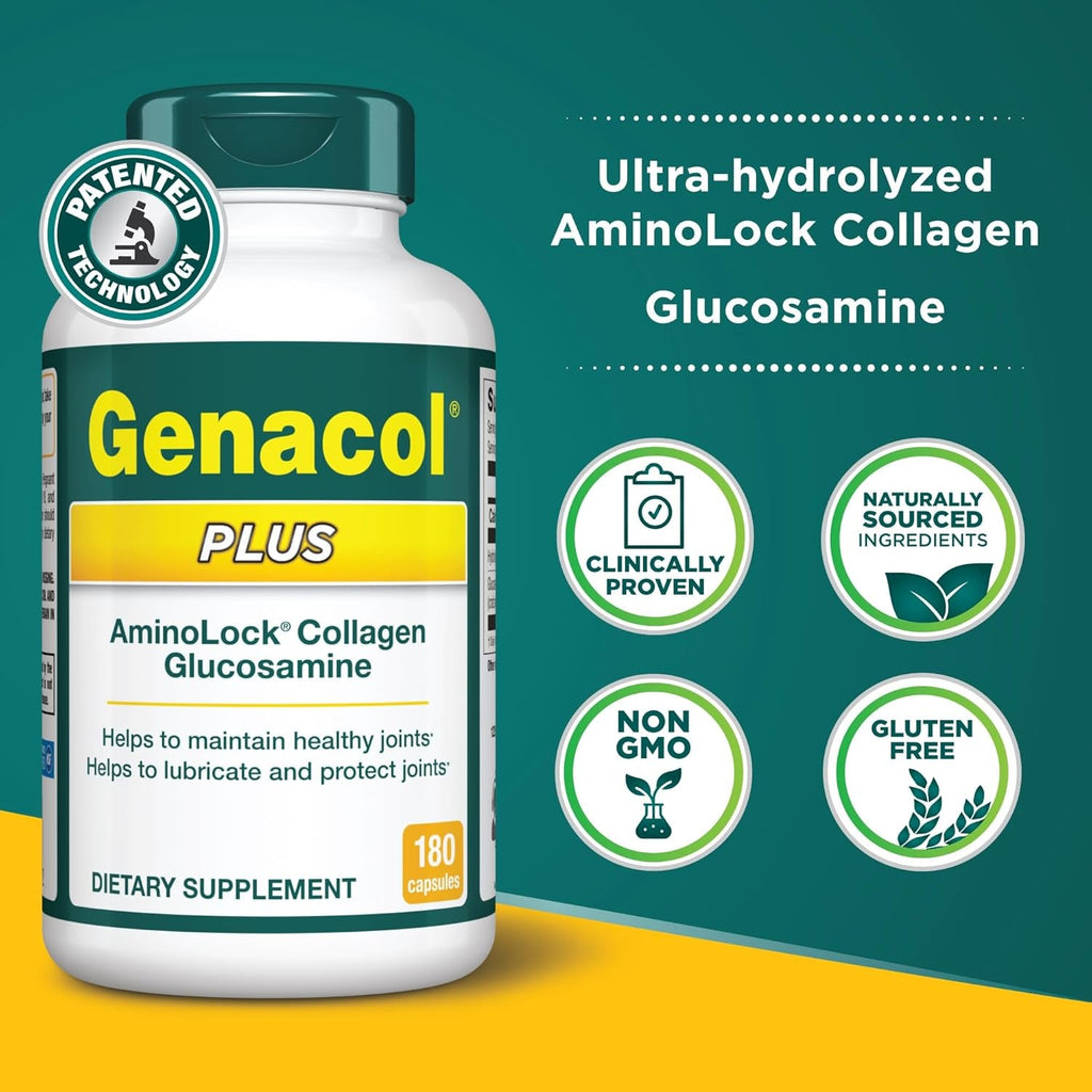 Genacol plus – Glucosamine and Ultra-Hydrolyzed Collagen, Joint Health Supplement for Men & Women, Protects and Maintains Healthy Joints, 180 Capsules (60-Day Supply)