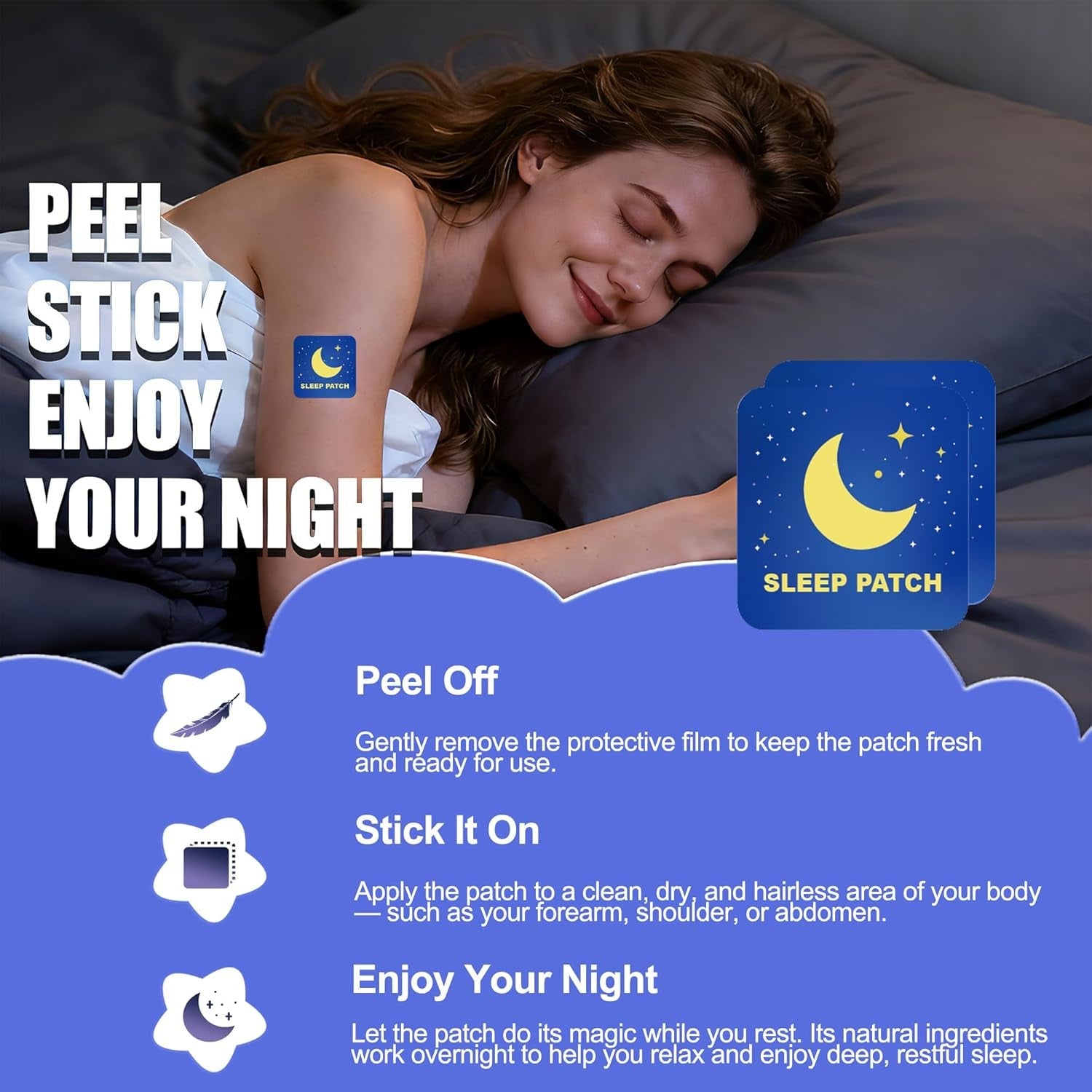Adelbras Sleep Patches for Adults, Upgraded All-Natural Ingredients, Fast-Acting Melatonin & Valerian, Long-Lasting Night Comfort Sleep Aids for Men & Women