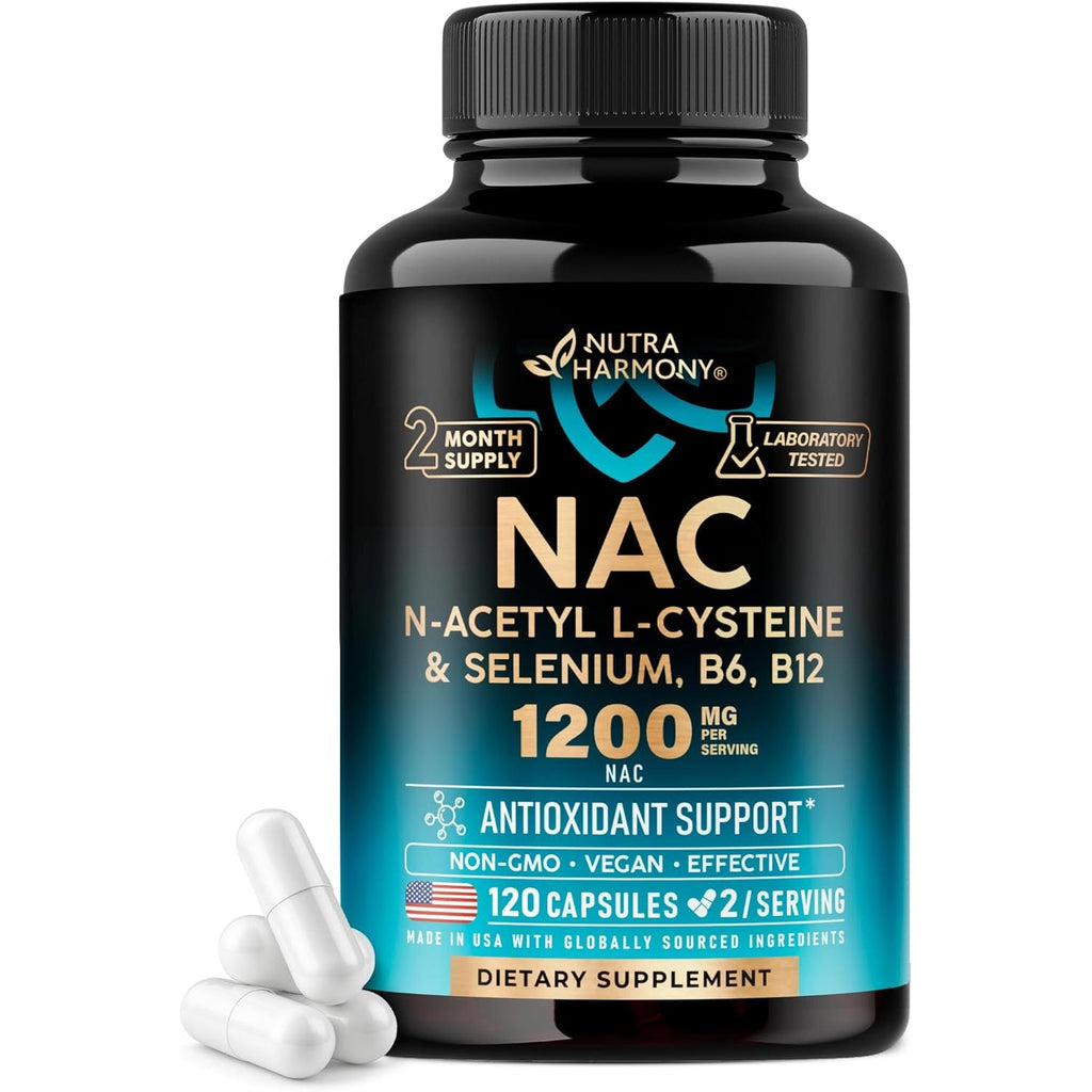 NAC Supplement | Selenium | B6 | B12 - Antioxidant, Immune Support - N Acetyl Cysteine 600 Mg per Capsule, 1200 Mg per Serving - Lab Tested - Non-Gmo, Gluten-Free, Vegan - 120 Caps, 2 Month Supply