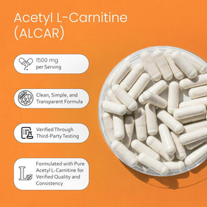 Naturalife Labs Acetyl L-Carnitine (ALCAR) 1500 Mg per Serving – 100 Capsules – Non-Gmo, Gluten-Free, Vegan