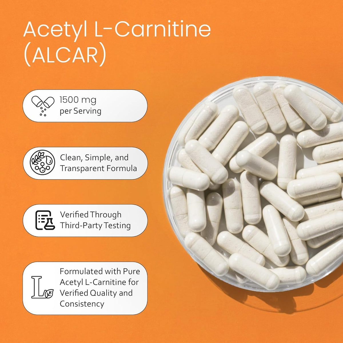 Naturalife Labs Acetyl L-Carnitine (ALCAR) 1500 Mg per Serving – 100 Capsules – Non-Gmo, Gluten-Free, Vegan