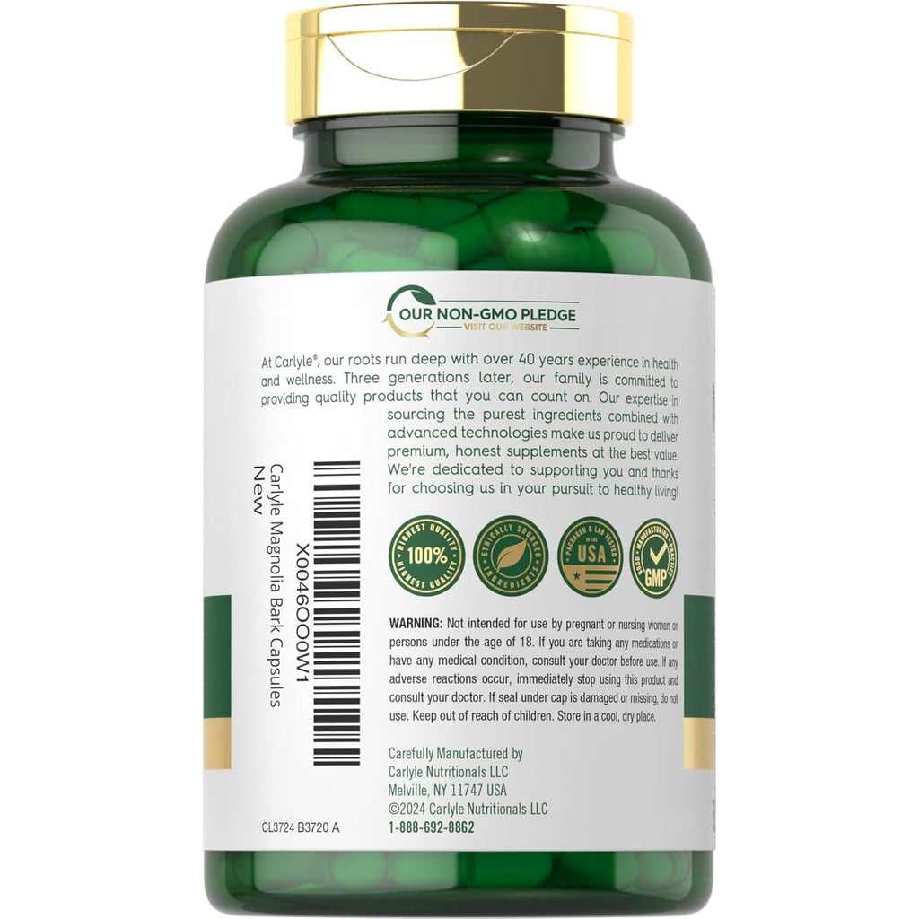 Carlyle Magnolia Bark | 180 Powder Capsules | Herbal Extract Supplement | Non-Gmo, Gluten Free