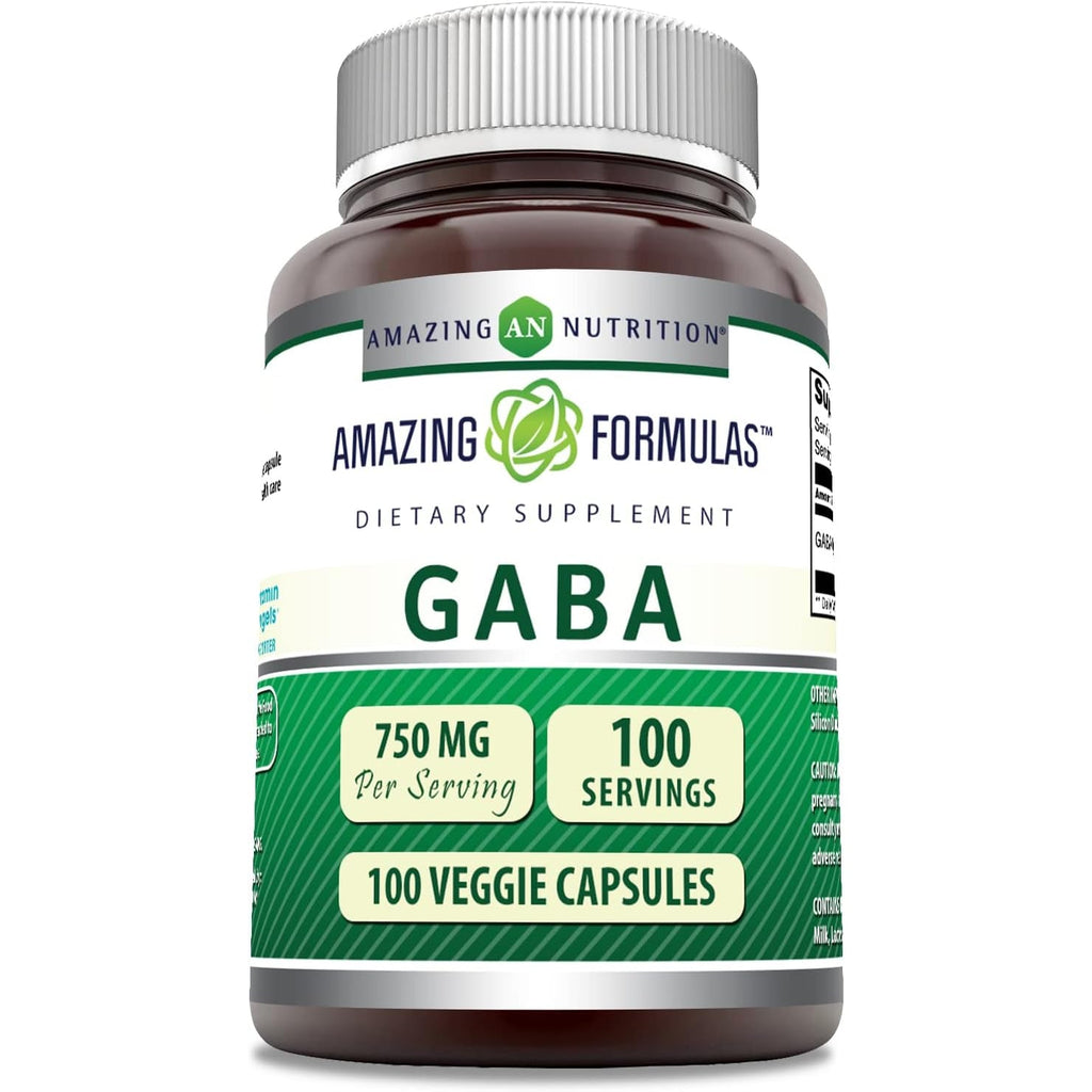 Amazing Formulas GABA Supplement | 750 Mg per Serving | 100 Veggie Capsules | Non-Gmo | Gluten-Free | Made in USA | Ideal for Vegetarians