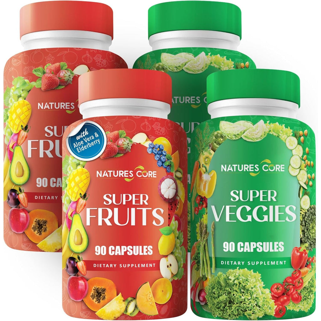 Nature'S Core Fruit and Veggie Supplement - 360 Capsules - 100% Whole Super Fruit and Vegetable Vitamin, Made in USA, Soy Free, Vegan, Capsule Form - 90 Count (Pack of 4)