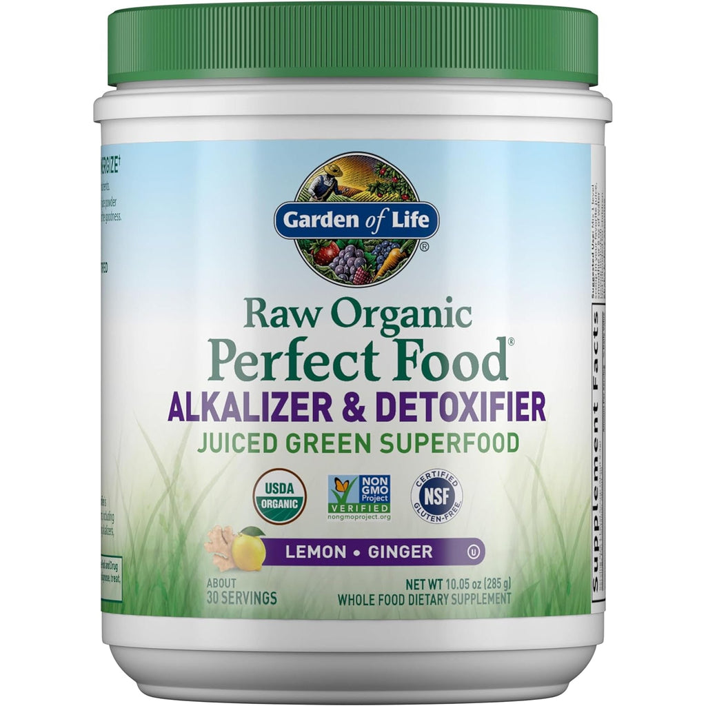 Garden of Life Raw Organic Perfect Food Alkalizer and Detoxifier, Lemon Ginger Flavored Superfood Powder Supplement, 30 Servings