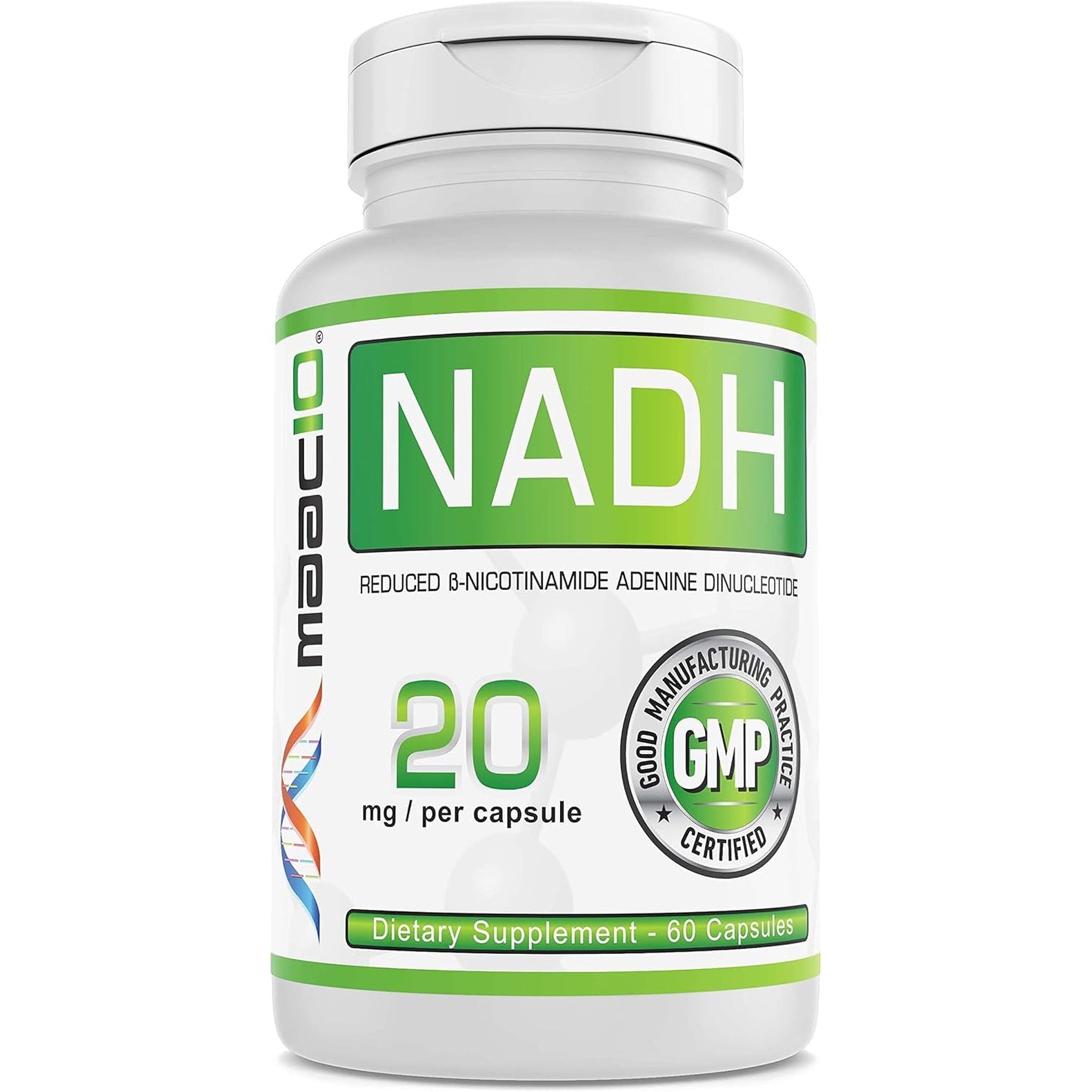 MAAC10 NADH Supplement 20Mg Each 60 Capsules for Energy, Fatigue, Mental Focus & NAD+ Longevity Support | Pharmaceutical Grade 99% Pure NADH
