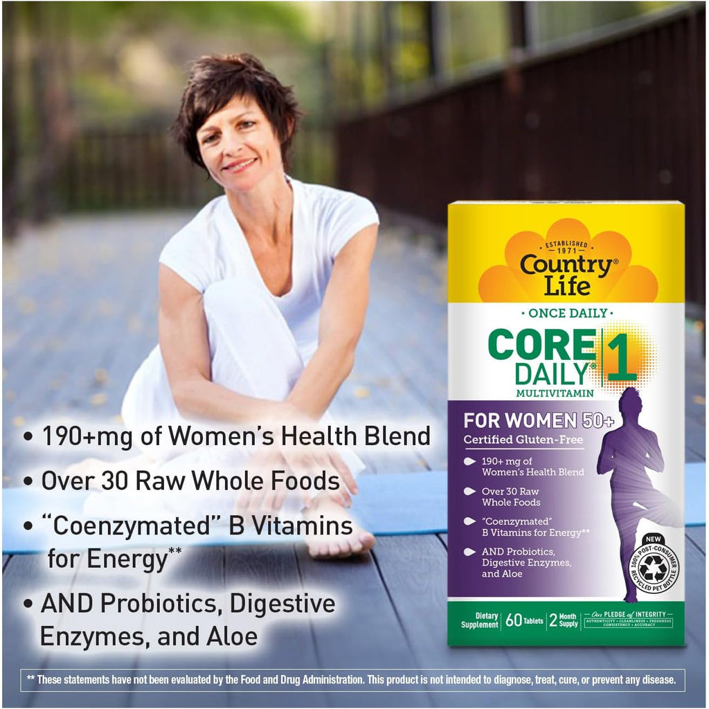 Country Life CORE Daily-1 for Women 50+ Multivitamin - Formulated for Women over 50, Complete Daily Nutrition with Women'S Health Blend, Coenzymated B Vitamins, Probiotics, and Digestive Enzymes