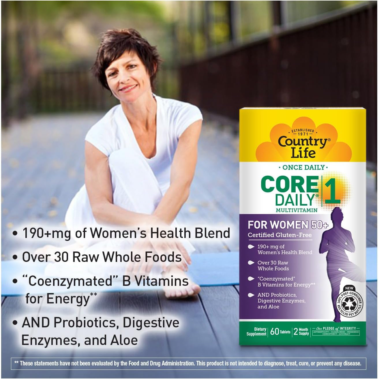 Country Life CORE Daily-1 for Women 50+ Multivitamin - Formulated for Women over 50, Complete Daily Nutrition with Women'S Health Blend, Coenzymated B Vitamins, Probiotics, and Digestive Enzymes
