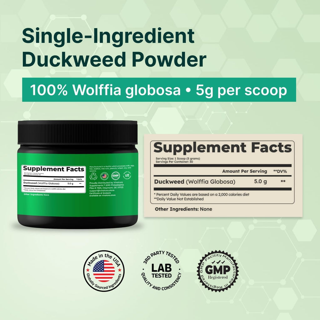 VINATURA Duckweed Powder - Duckweed Supplement, Superfood Digestive Health, Fiber-Superfood Powder of Wolffia Globosa