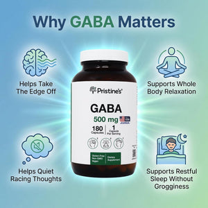 PRISTINE'S GABA 500Mg Sleep Quality Support Supplement - 180 Day Supply - Calm Mind & Relaxation Sleep Support Capsules Glass Bottle