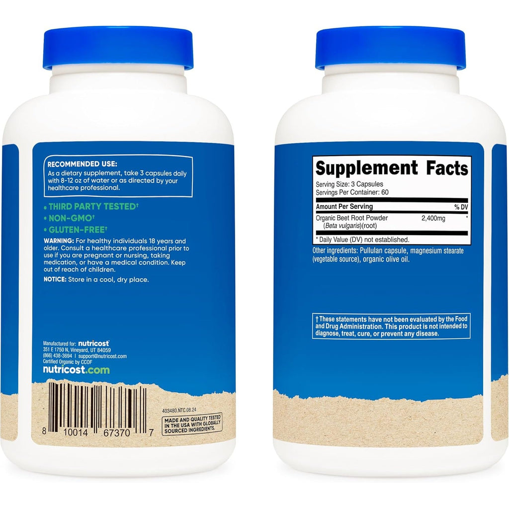 Nutricost Beet Root 2400Mg, 180 Capsules - CCOF Certified Made with Organic Beet Root, Superfood, 60 Servings