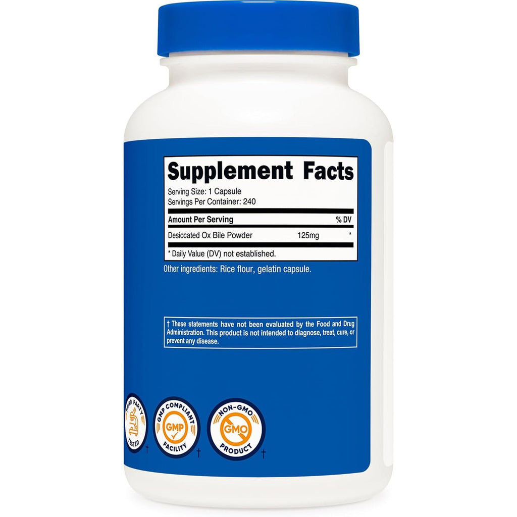 Nutricost Ox Bile Capsules 125Mg, 240 Capsules - Non-Gmo