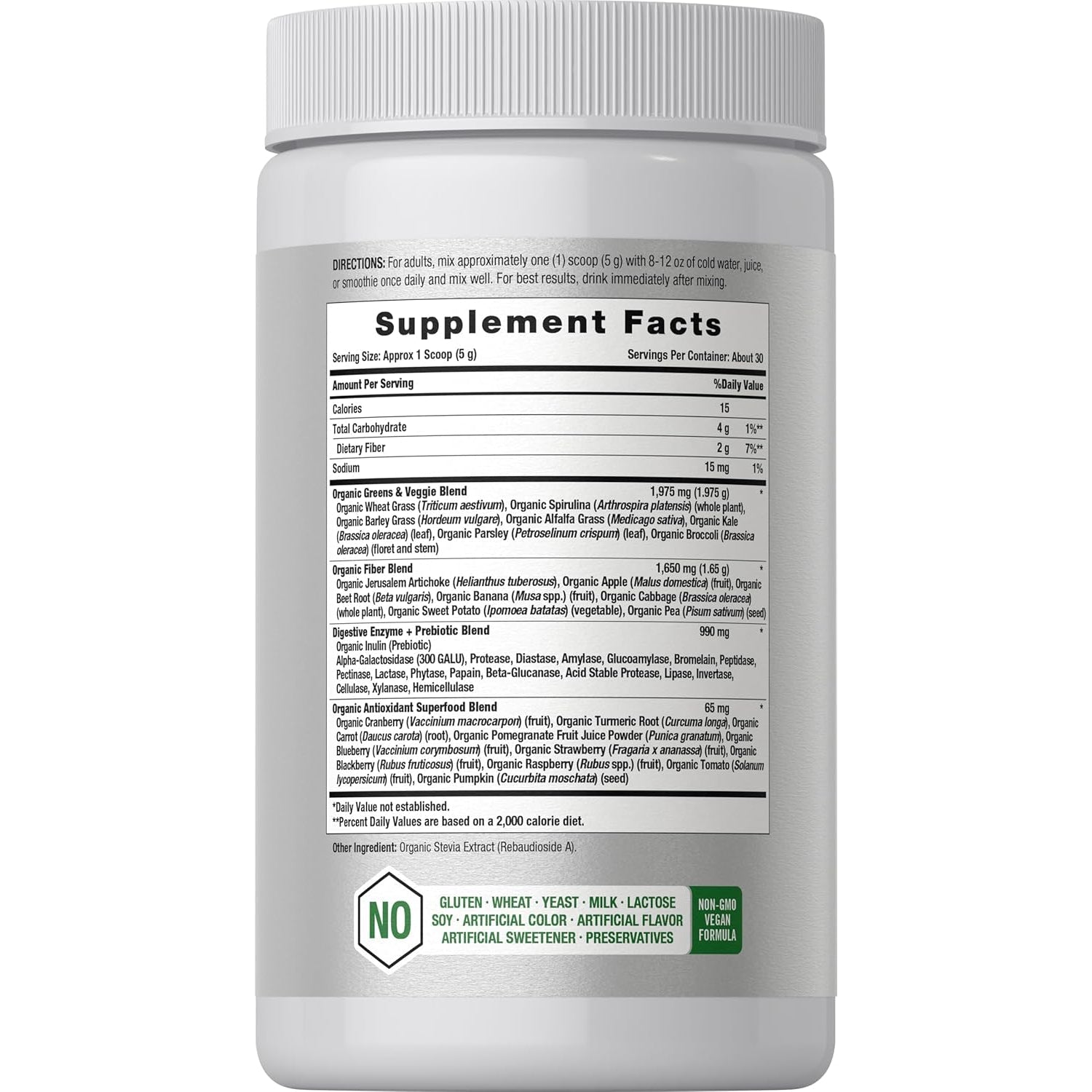Horbäach Organic Greens Powder | 5.29 Oz Supplement | with 20+ Superfoods, 18 Digestive Enzymes, and Prebiotics | Relieves Occasional Gas, Discomfort & Bloating | Vegan, and Non-Gmo
