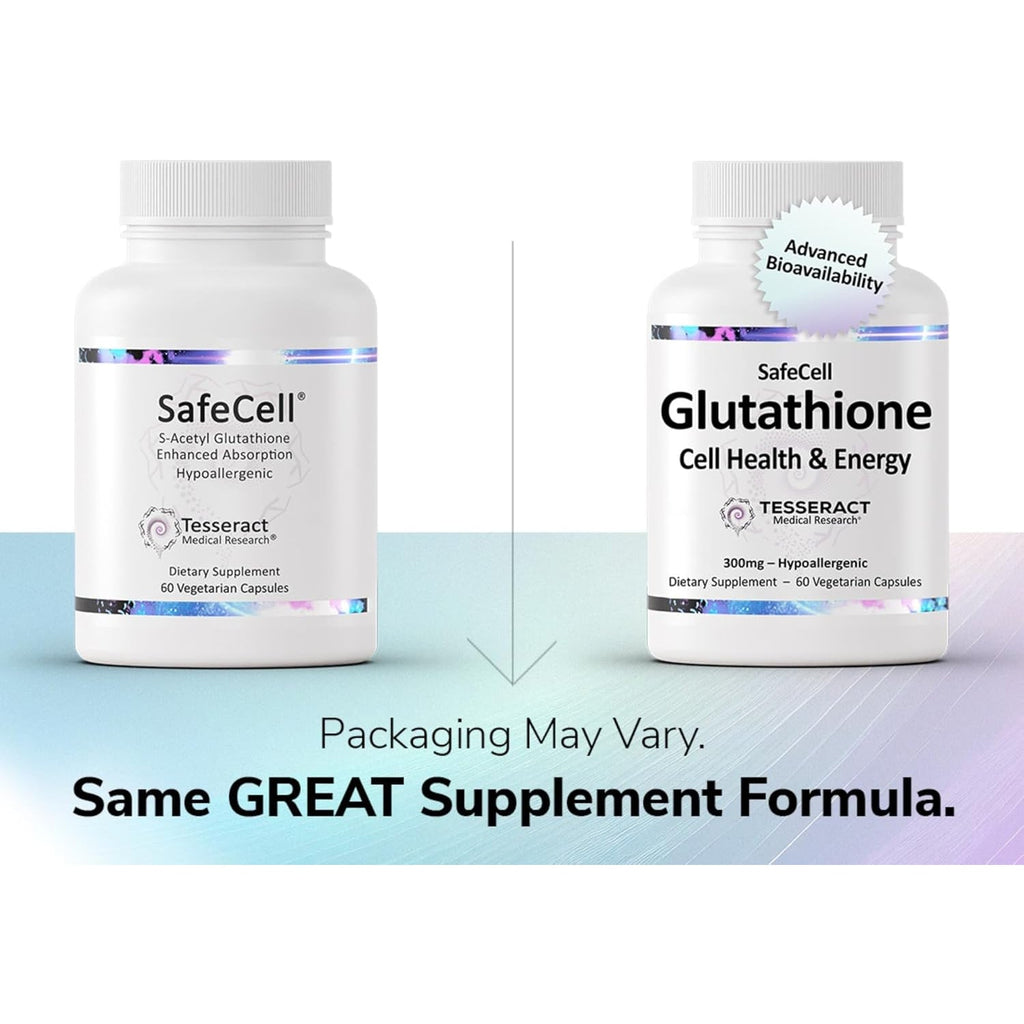 Tesseract Safecell S-Acetyl Glutathione Supplement, 300Mg, Healthy Aging, Cellular Support, Powerful Antioxidant; Hypoallergenic, Vegan, Patented Delivery; Bioavailability; 60 Vegetarian Capsules