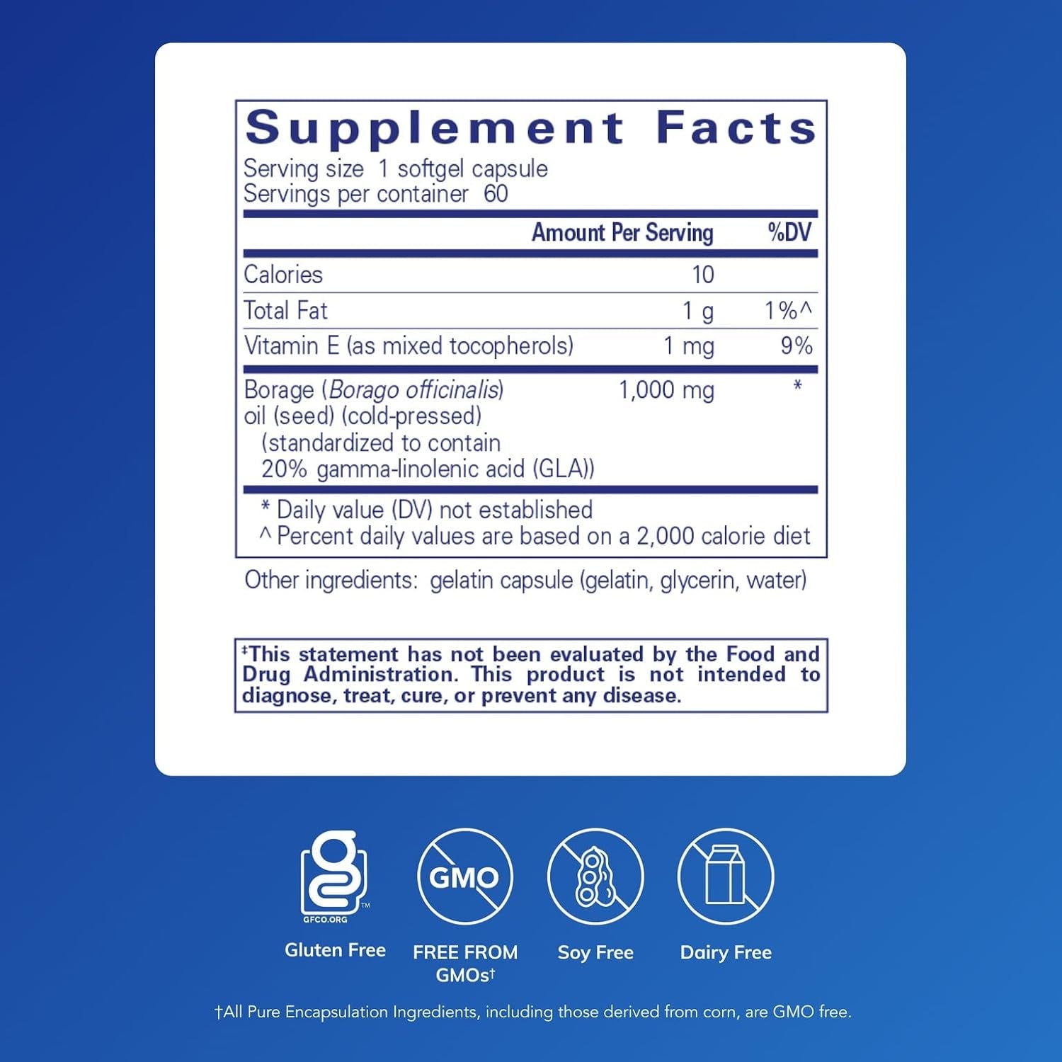 Pure Encapsulations Borage Oil | Hypoallergenic Dietary Supplement | 60 Softgel Capsules