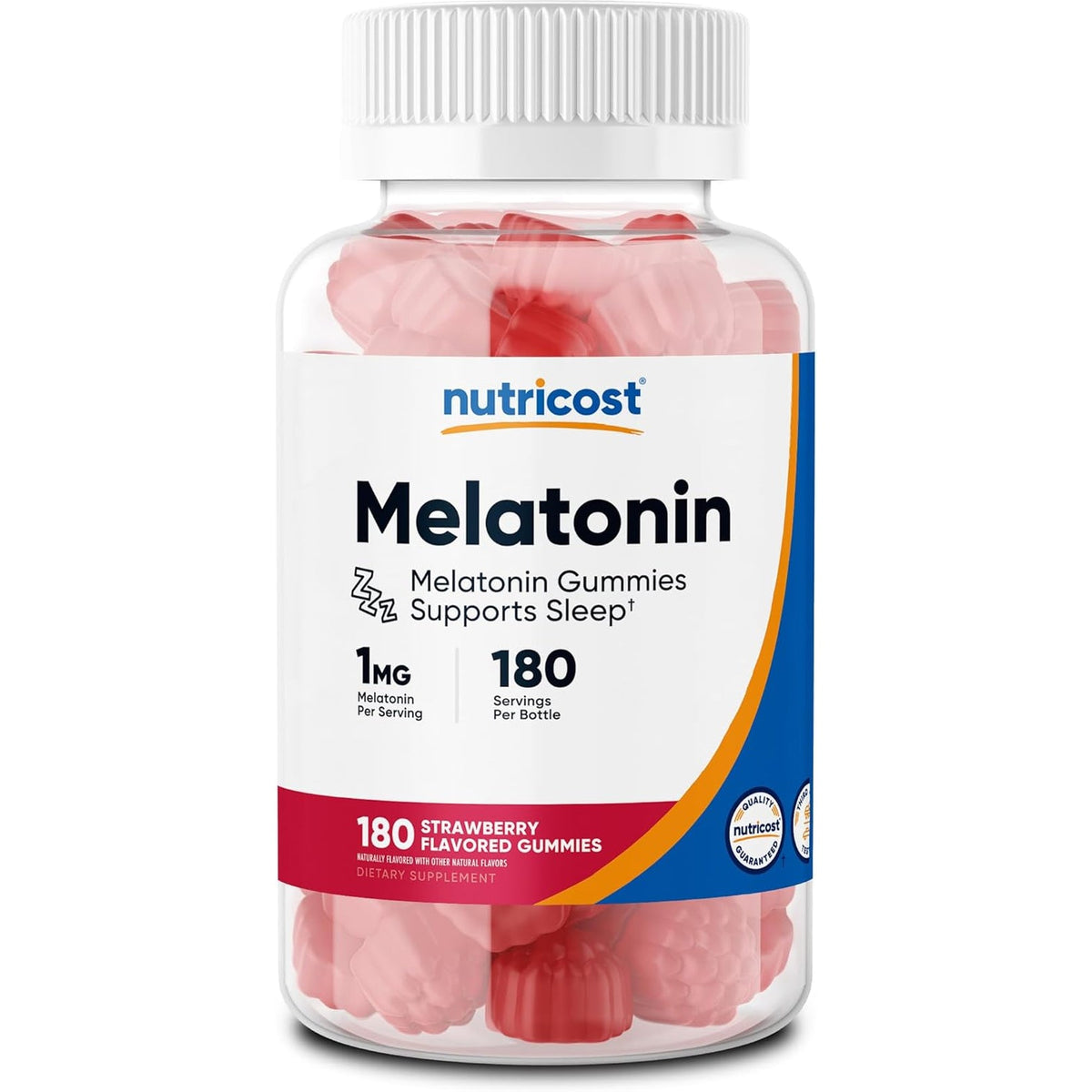 Nutricost Melatonin 1Mg, 180 Gummies, Strawberry Flavored - Gluten Free, Non-Gmo, No Corn Syrup