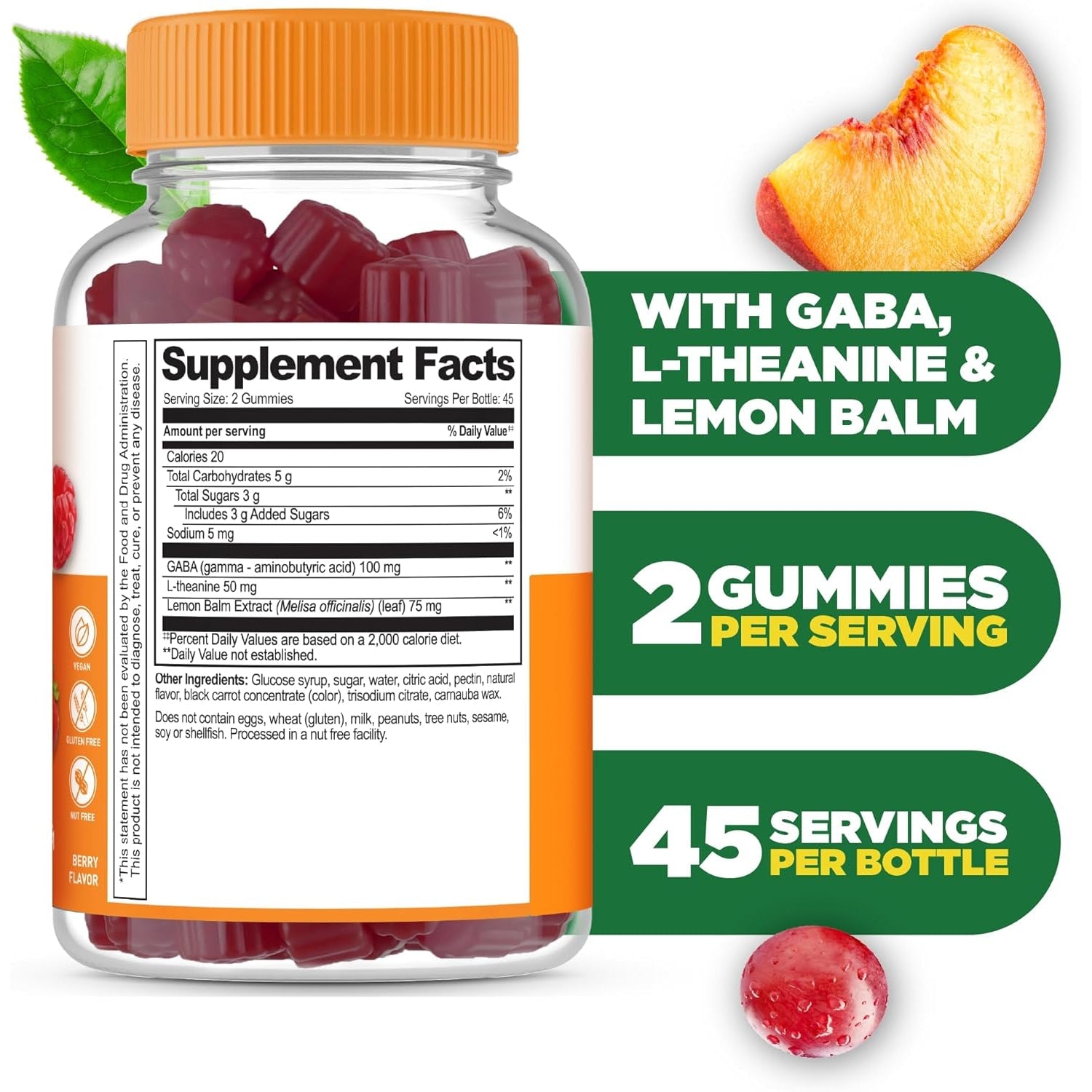 Lifeable Stress Aid Gummies | with Lemon Balm, GABA and L Theanine Supplements | Vegan Non GMO Mood Support Supplement | Great Tasing Stress Vitamins | L-Theanine for Women and Men | 90 Gummies