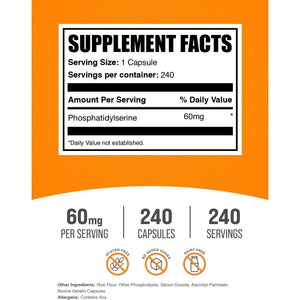 Bulksupplements.Com Phosphatidylserine Capsules - Phosphatidylserine Supplement - Gluten Free, 1 Capsule per Serving (60Mg), 240 Capsules (Pack of 1)