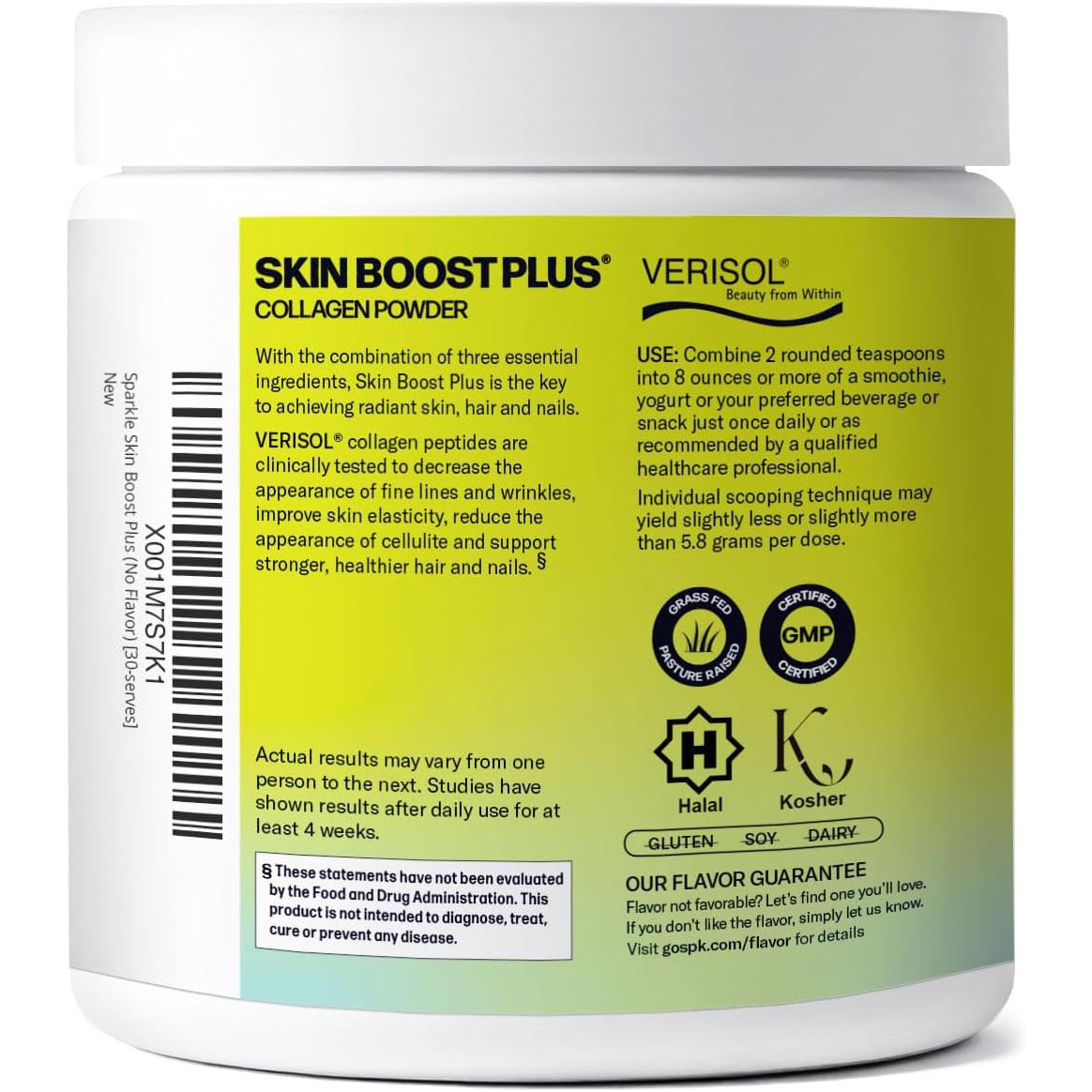 Sparkle Wellness VERISOL Bioactive Hydrolyzed Collagen Peptides | Collagen Powder Supplement with Vitamin C & Hyaluronic Acid for Hair, Skin, and Nail Health | Skin Boost plus (No Flavor) [30-Serves]