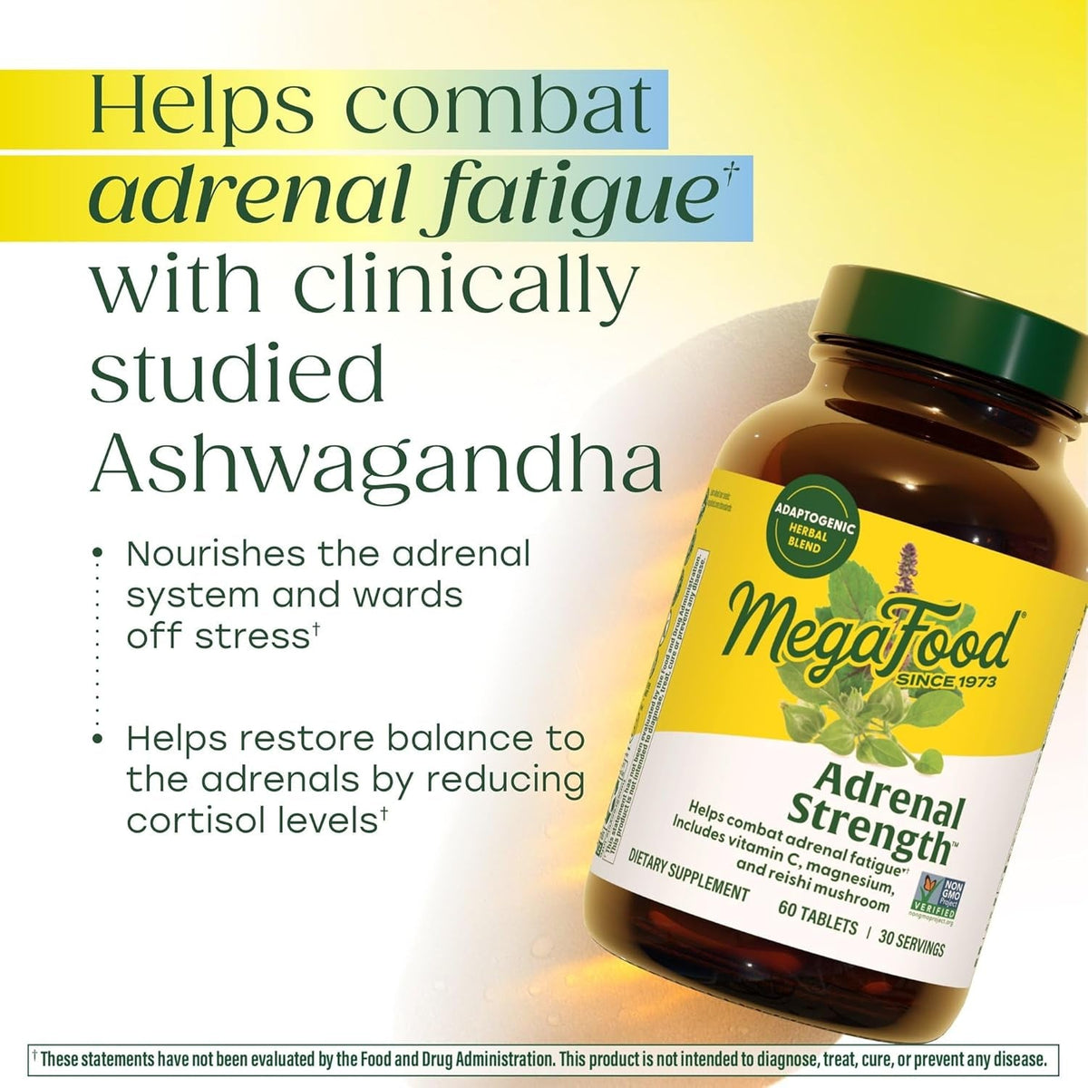 Megafood Adrenal Strength - Adrenal Support Supplements with Ashwagandha, Vitamin C, Magnesium Glycinate, Holy Basil, Astragalus - Reduces Cortisol Levels - Vegetarian - 90 Tablets (45 Servings)