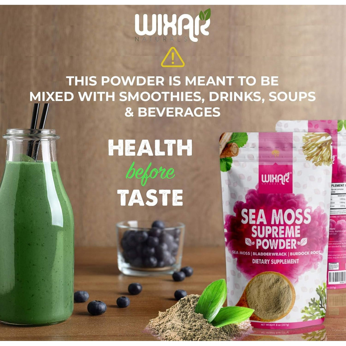 Wixar Wildcrafted Sea Moss Powder – (8 Ounces) – Natural Irish Sea Moss and Bladderwrack with Burdock Powder - Thyroid Support, Healthy Skin, Keto Detox, Joint Support Alkaline Supplements