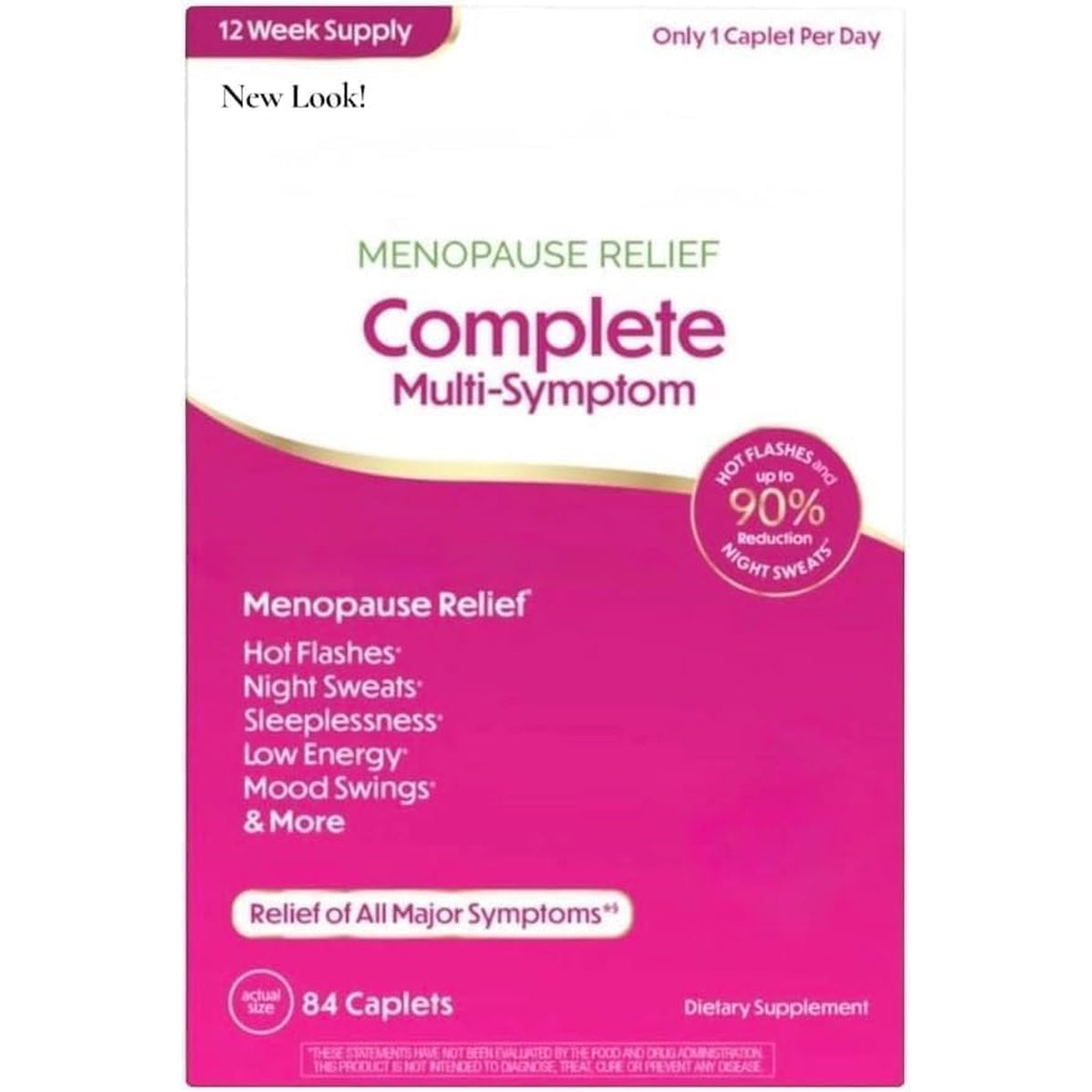 Complete Multi-Symptom Menopause Relief, 84 Caplets, 12 Week Supply, Clinically Proven for Hot Flashes and Night Sweats, Drug and Estrogen Free (1 Count (Pack of 82))