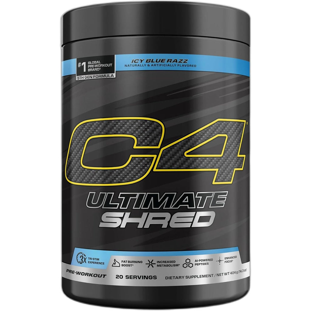 Cellucor C4 Ultimate Shred Pre Workout Powder, Fat Burner for Men & Women, Weight Loss Supplement with Ginger Root Extract, Icy Blue Razz, 20 Servings
