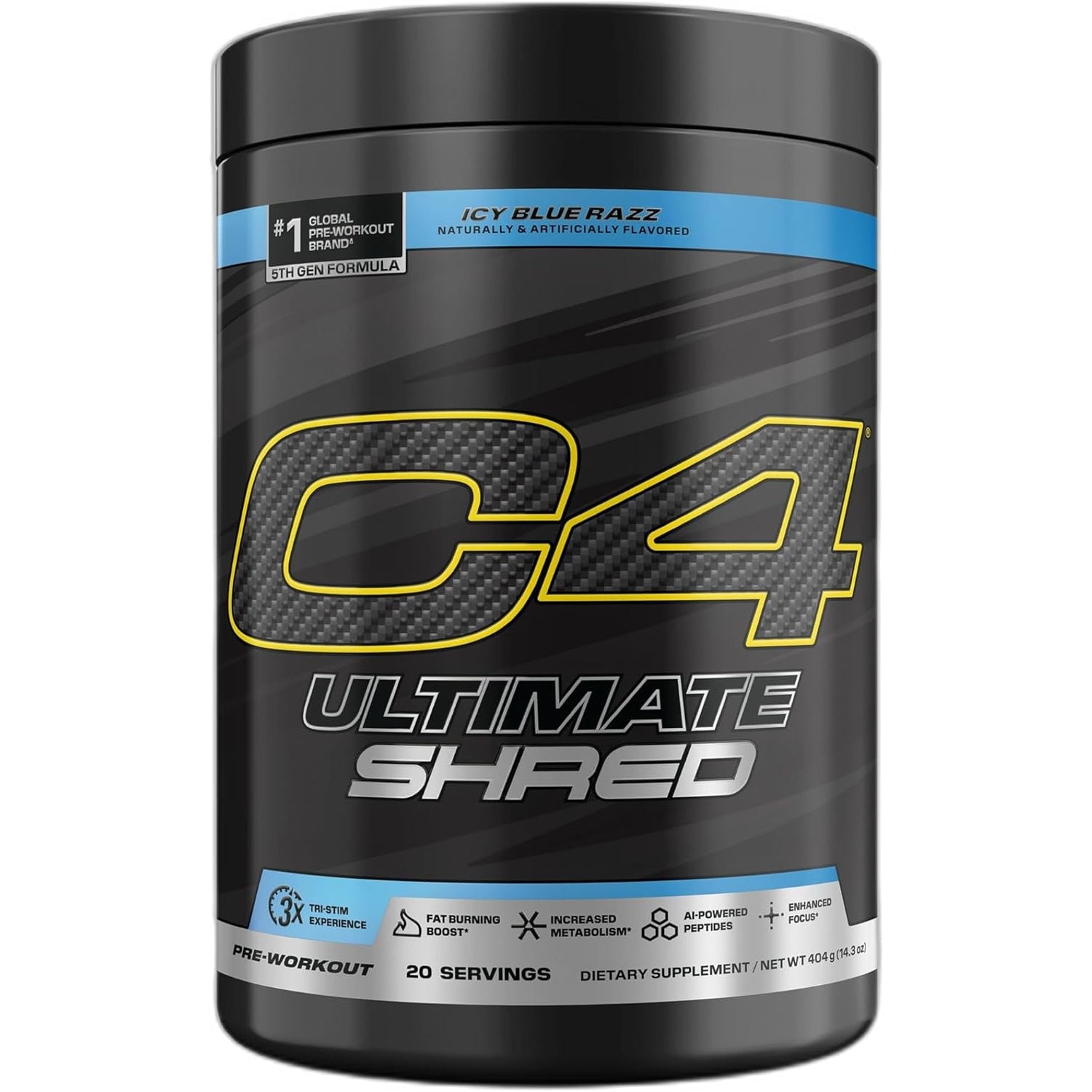 Cellucor C4 Ultimate Shred Pre Workout Powder, Fat Burner for Men & Women, Weight Loss Supplement with Ginger Root Extract, Icy Blue Razz, 20 Servings