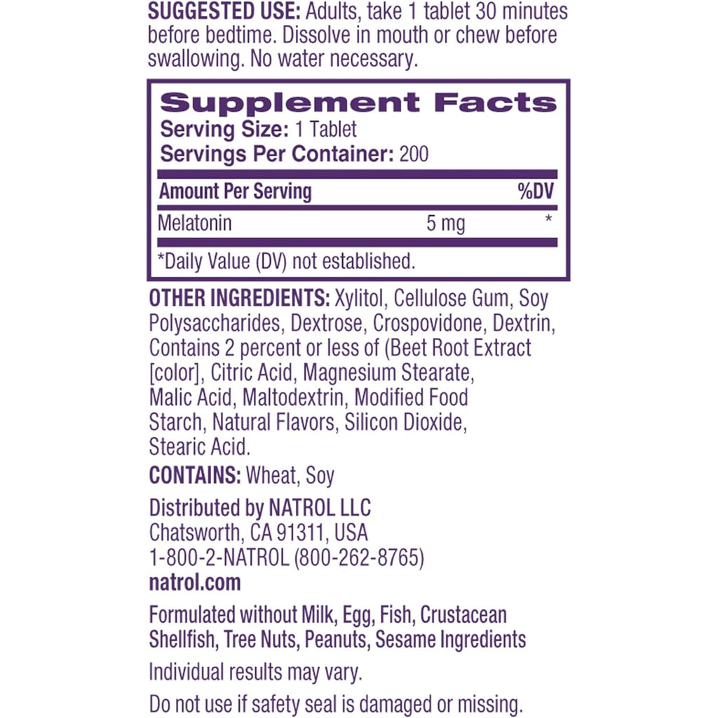 Natrol Melatonin 5Mg Fast Dissolve Tablets, Sleep Support Supplements for Adults, Strawberry Flavor, 200 Tablets, up to 200 Day Supply