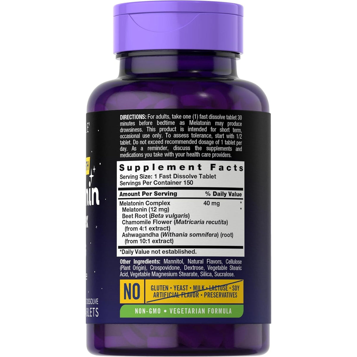 Carlyle Melatonin 40Mg Complex | 150 Fast Dissolve Tablets | Extra Strength Support | with Ashwagandha and Chamomile | Vegetarian, Non-Gmo, Gluten Free Supplement