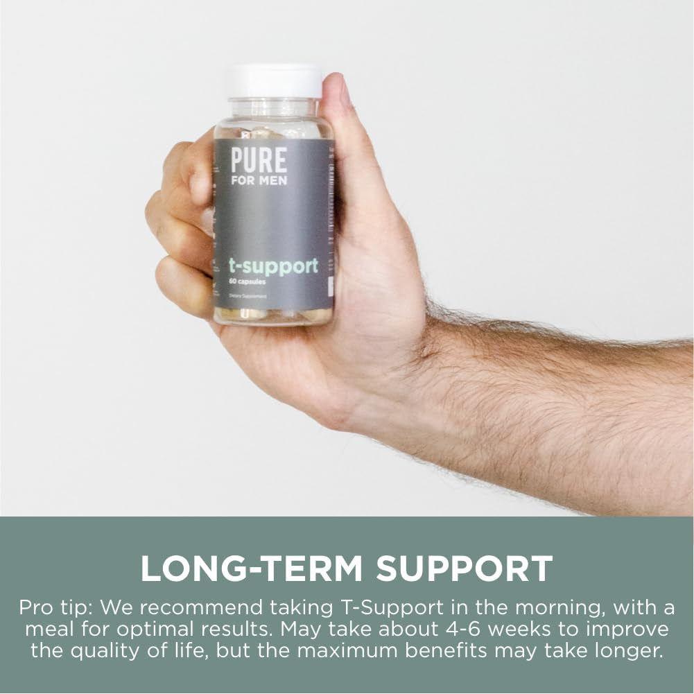 Pure for Men T-Support Supplement | Vegetarian Total Support for Men with Maca, Vitamin D, & Ashwagandha, Muscle Health | Endurance, Strength, Focus, & Energy Support | 60 Capsules