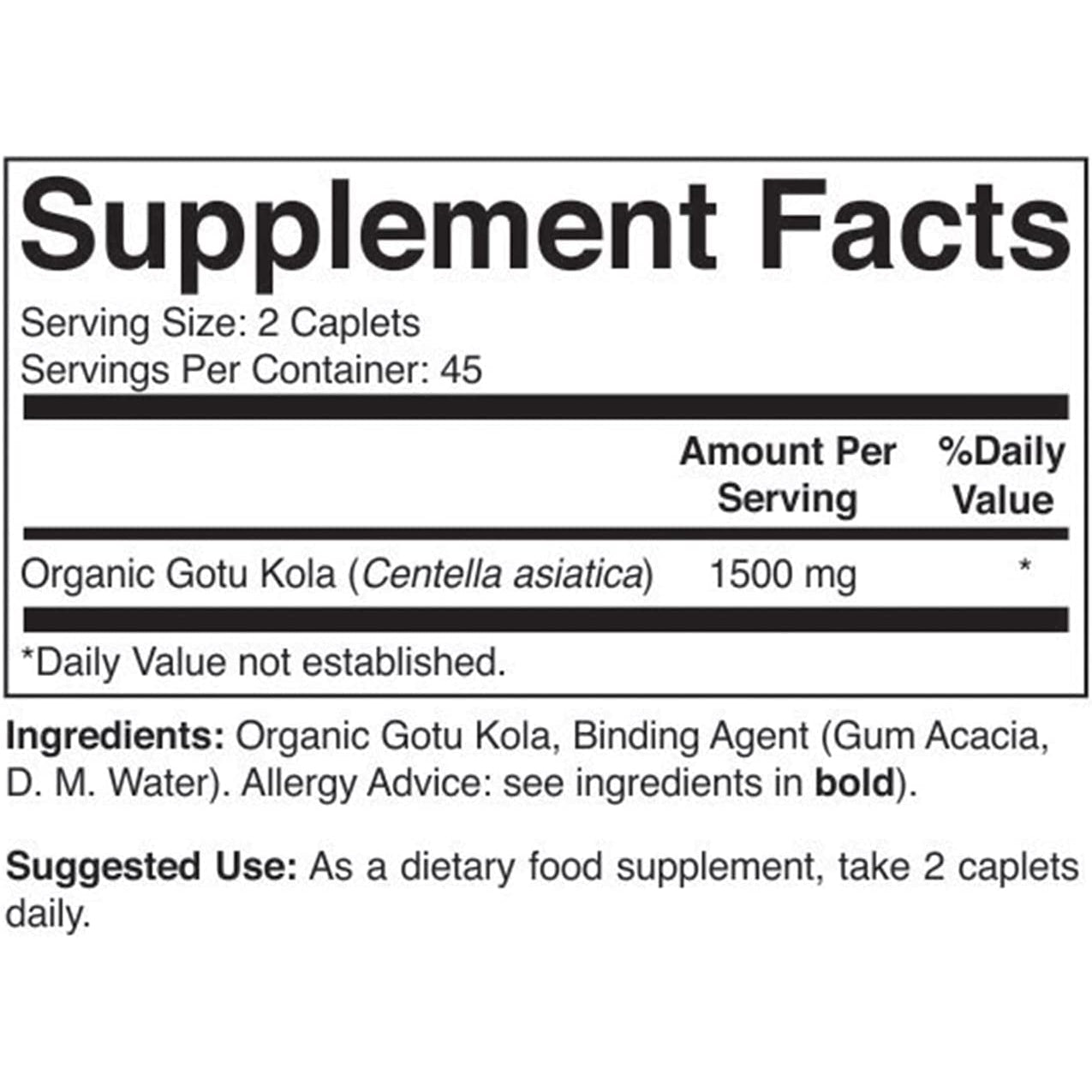 Brieofood Organic Gotu Kola 1500Mg, 45 Servings, Vegetarian, Gluten Free, 90 Vegetarian Tablets