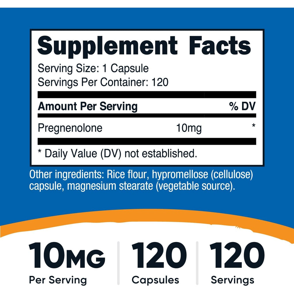 Nutricost Pregnenolone 10Mg, 120 Capsules - Non-Gmo, Gluten Free, Vegetarian Capsules
