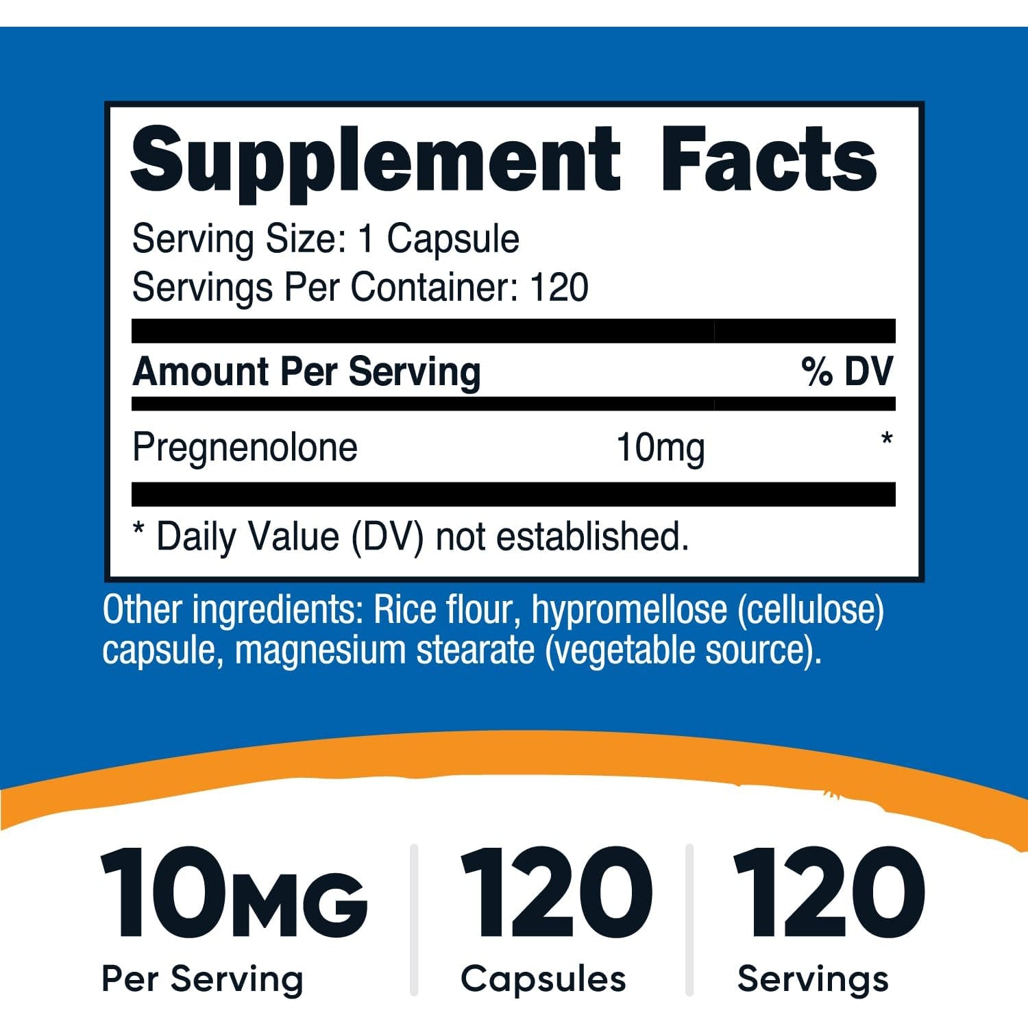 Nutricost Pregnenolone 10Mg, 120 Capsules - Non-Gmo, Gluten Free, Vegetarian Capsules