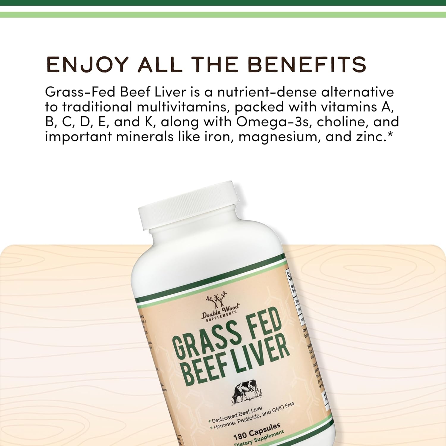 Grass Fed Beef Liver Capsules (1,000Mg of Grass Fed, Desiccated Beef Liver per Serving, 180 Capsules, 3 Month Supply) Supplement for Digestion, Immune Health, Energy, and Wellness by Double Wood
