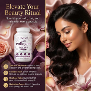 LUMINE Multi Collagen Complex Capsules, Collagen Peptides, Non-Gmo Ingredients,Free from Gluten and Soy. Vegan-Friendly, 120Capsules / 60 Servings