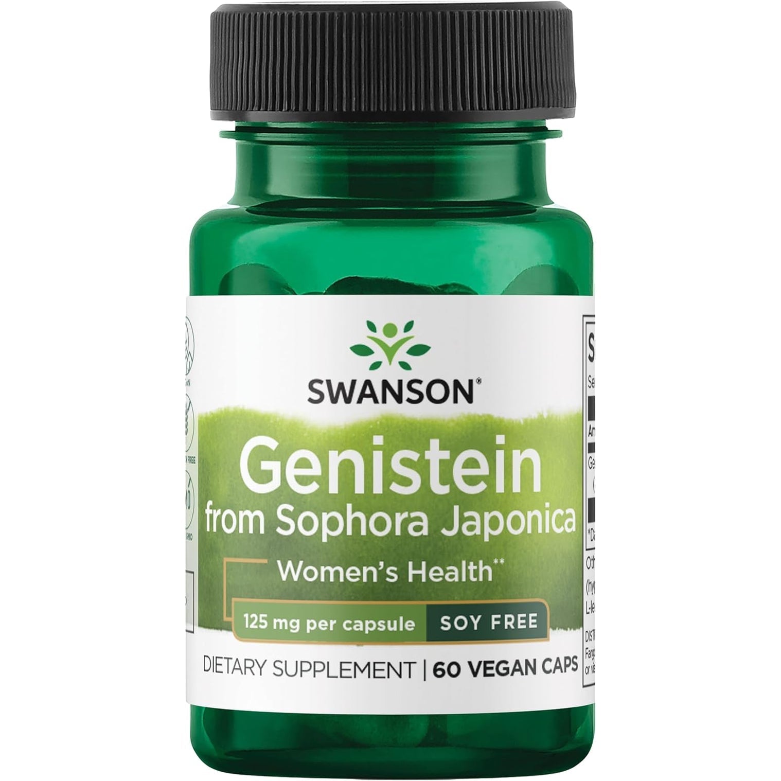 Swanson Soy-Free Genistein Plant-Based Supplement for Women Seeking Hormonal Balance, Bone, and Cardiovascular Support - 125 Mg (60 Vegan Capsules)
