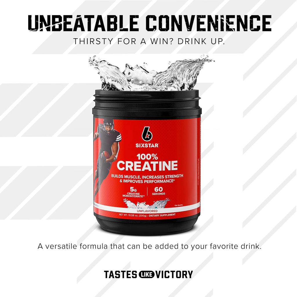 Six Star 100% Creatine Monohydrate Powder - Unflavored Micronized Creatine Monohydrate Supplement for Workout Performance, Muscle Building & Strength - Creatine Powder for Women & Men - 60 Servings