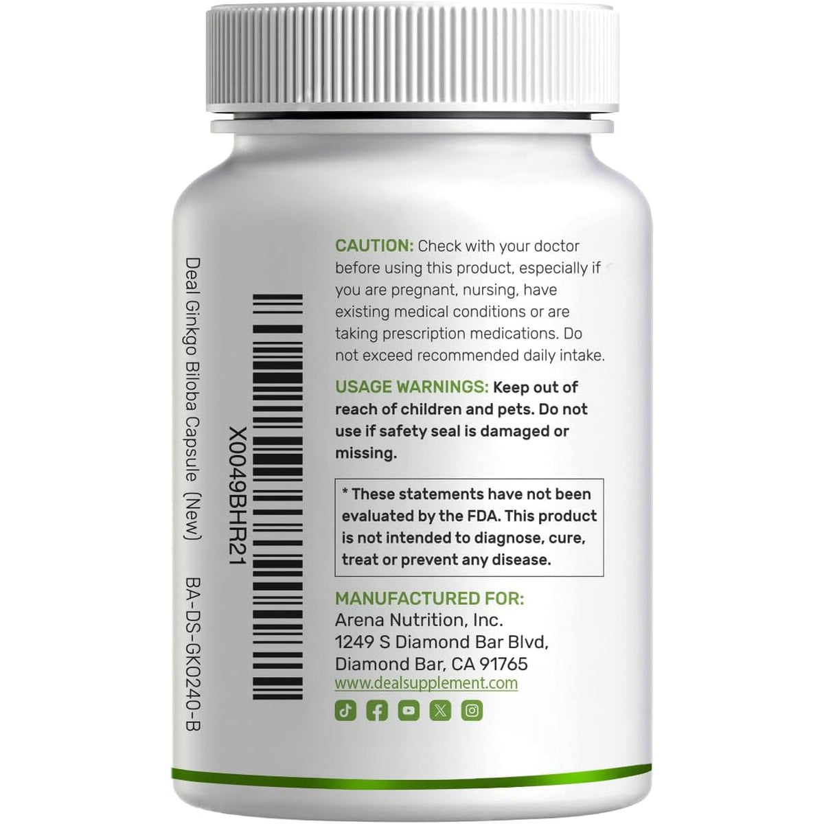 DEAL SUPPLEMENT Ginkgo Biloba 500Mg per Serving, 240 Capsules, 4 Month Supply – Grown in Northern Asia – Extra Strength, Promotes Brain Function