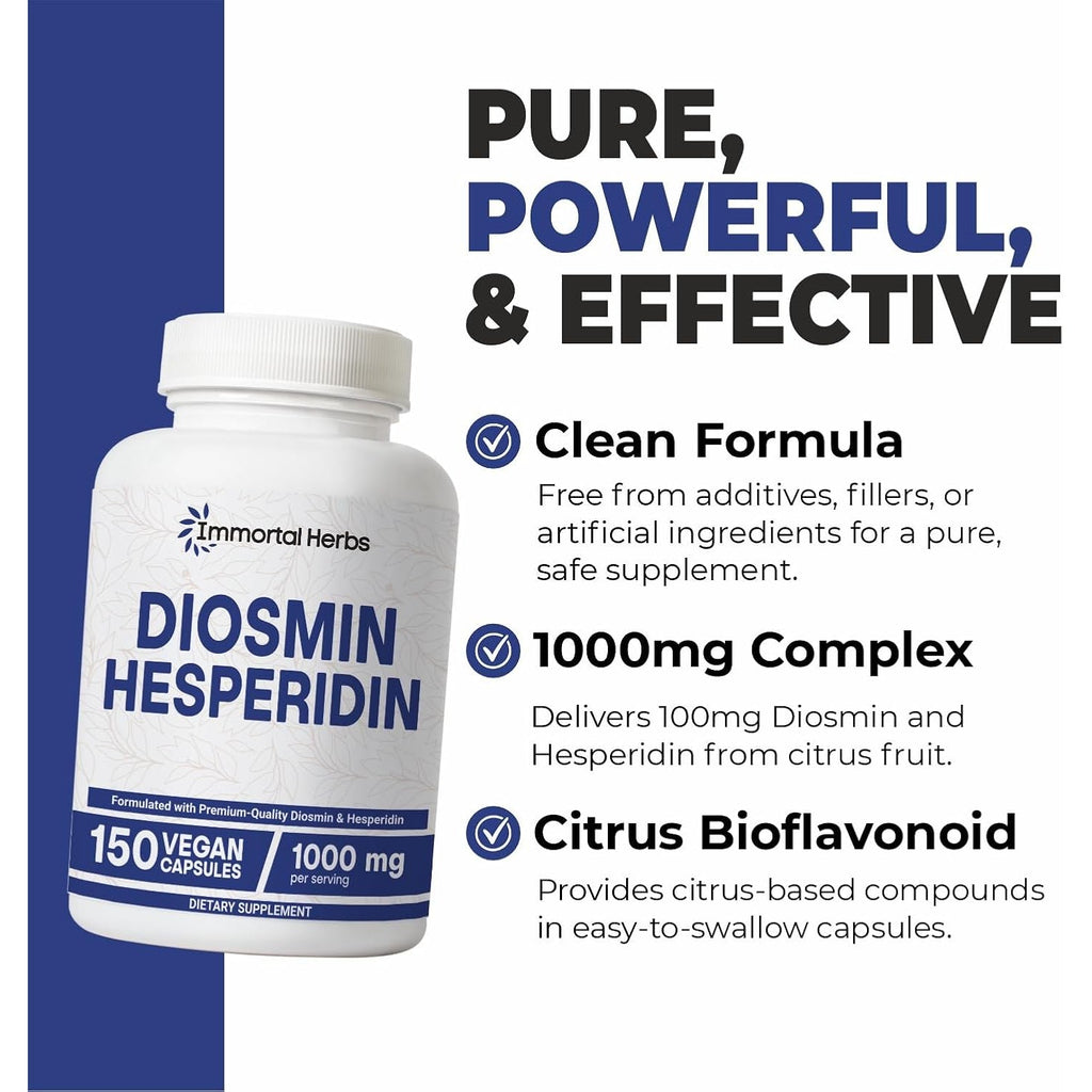 Diosmin Hesperidin 1000Mg Complex, 150 Capsules, Citrus Bioflavonoids Rich Fruit Extract, 100% Vegetarian, Non-Gmo & Gluten Free Diosmin Supplement with Max Strength