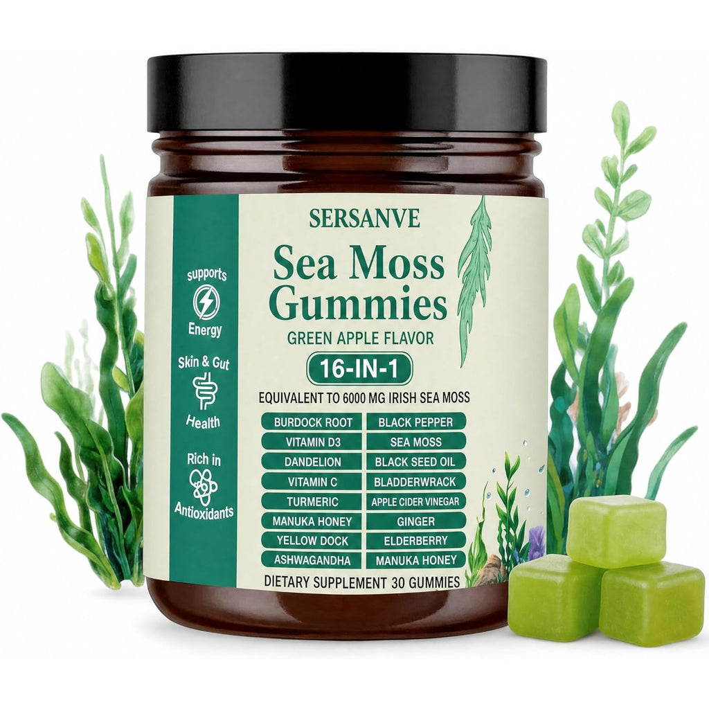 Sea Moss Gummies 16-In-1, with Black Seed Oil, Ashwagandha & Elderberry | Organic Irish Sea Moss Supplement for Men & Women | Daily Support with Manuka, Burdock Root & Vitamins C & D3, 30 Gummies