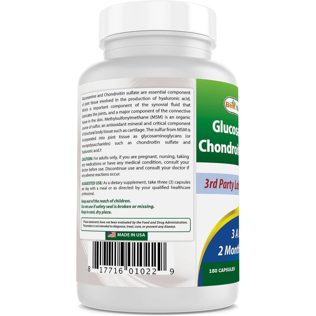 Best Naturals Glucosamine Chondroitin and MSM (Non-Gmo) - Promotes Joint Health - 180 Count