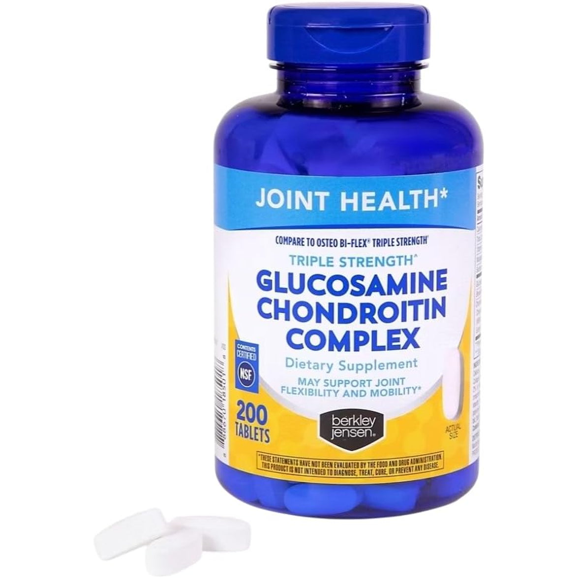 Berkley Jensen Triple Strength Glucosamine Chondroitin MSM Boswellia Complex 2703 Mg, Joint Support Supplement for Women & Men, NSF Certified, 200 Tablets (Pack of 1)
