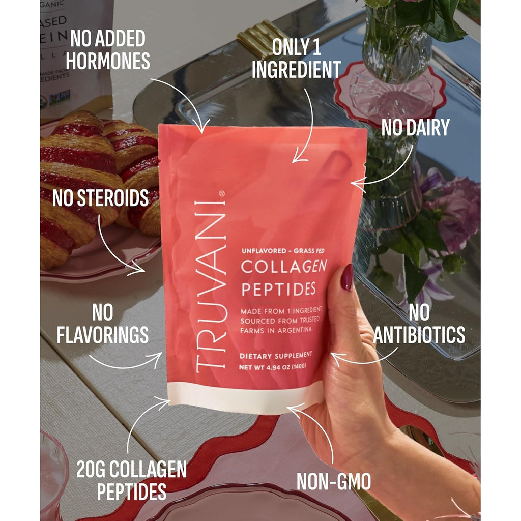 Truvani Hydrolyzed Collagen Peptides | Unflavored | 28 Servings | 20G Grass-Fed Collagen Protein Powder | Promotes Hair, Skin, and Nail Health | Dairy & Gluten Free | Women & Men | Package May Vary