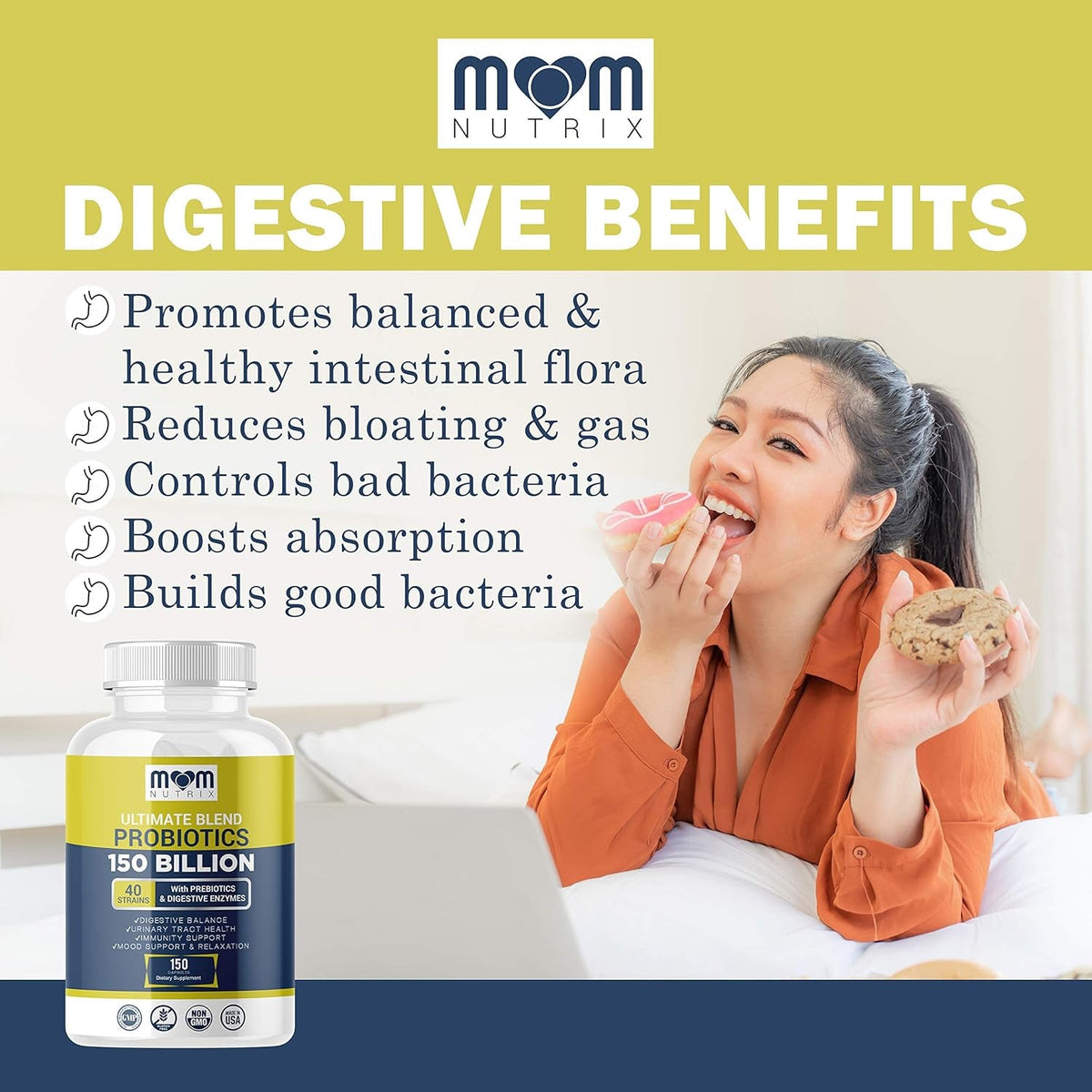 Probiotics 150 Billion CFU - 40 Strain Probiotics for Women, Men and Adults - Shelf Stable Probiotic with Organic Prebiotic - Acidophilus Probiotic - 150 Capsules - Made in USA