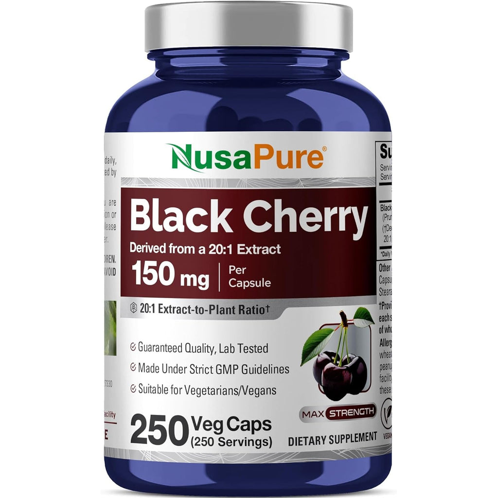 Nusapure Black Cherry Extract 150Mg 250 Veg Capsules Max Potency, Non-Gmo, Bioperine