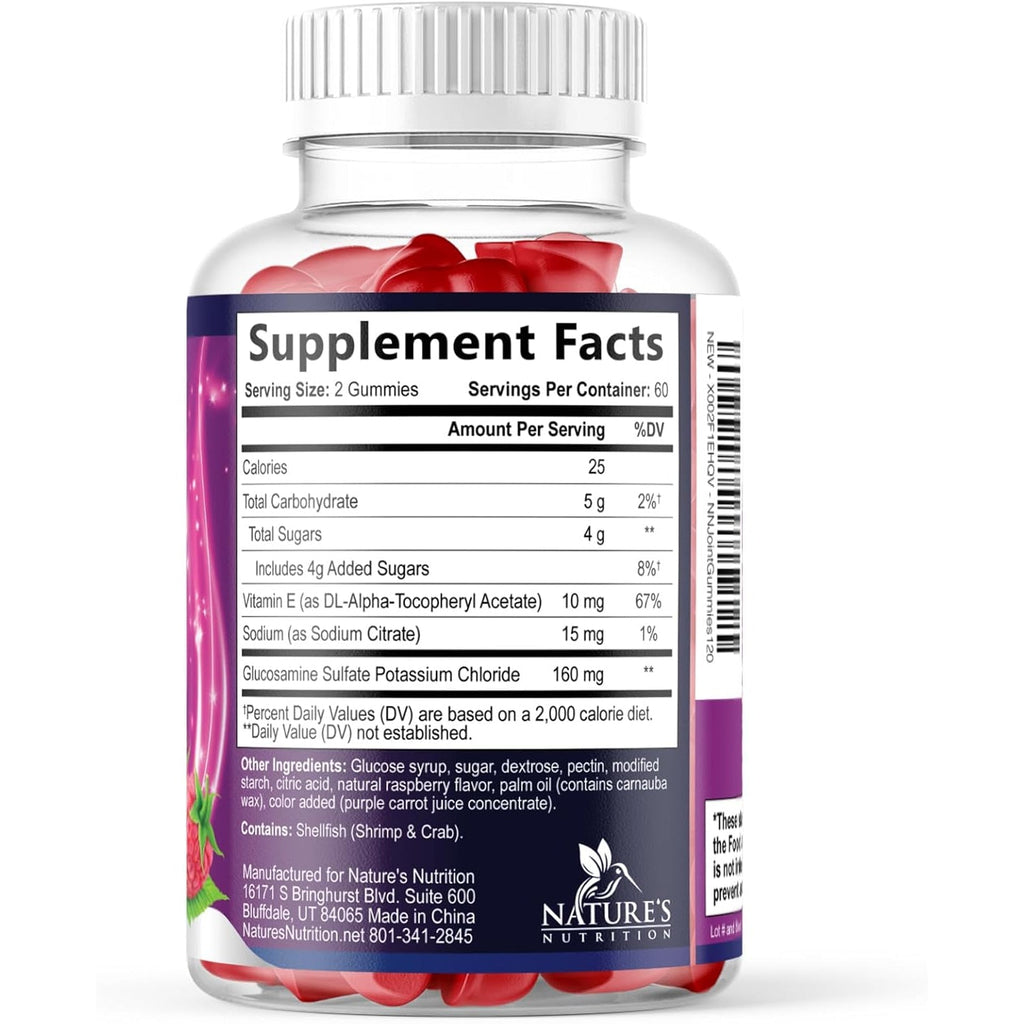 Joint Support Gummies - Glucosamine plus Vitamin E Nature'S Joint Support Supplement for Occasional Discomfort for Back, Knees & Hands - Cartilage & Joint Health & Flexibility Support - 120 Gummies
