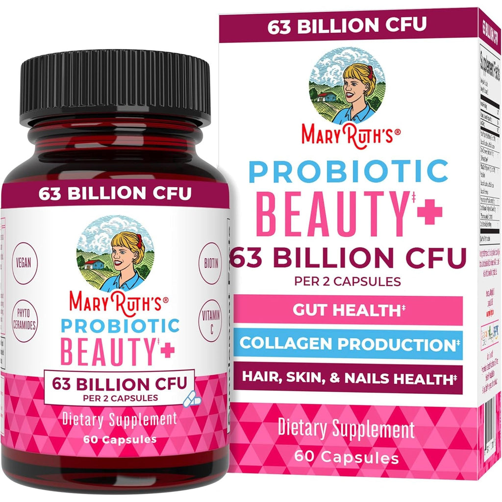 Maryruth Organics Probiotic Beauty Capsules | Vegan Collagen Support | anti Aging | Gut Health | Hair Skin and Nails Vitamins | Skin Care | Biotin | Non-Gmo Project Verified | 60 Count