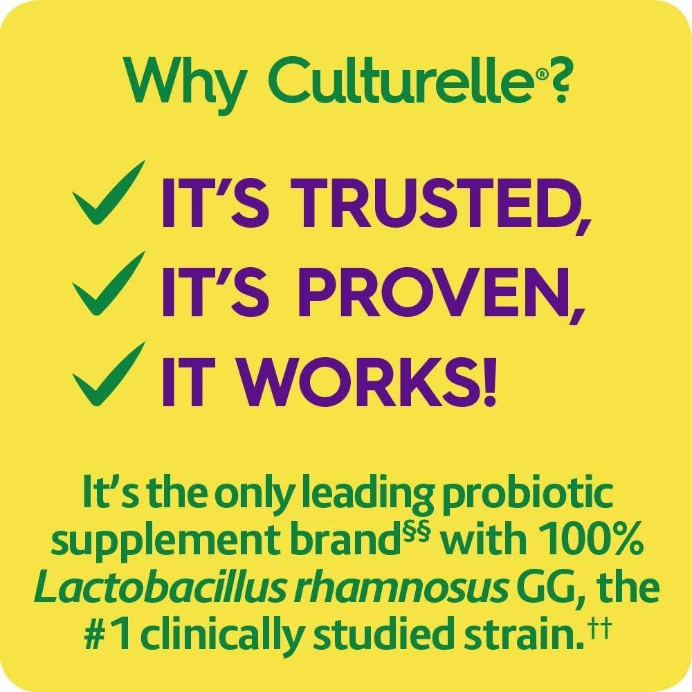 Culturelle Digestive Health Daily Probiotic Chewables, Probiotic for Men and Women, Most Clinically Studied Probiotic Strain, 10 Billion Cfus, Supports Occasional Diarrhea, Gas & Bloating, 24 Count