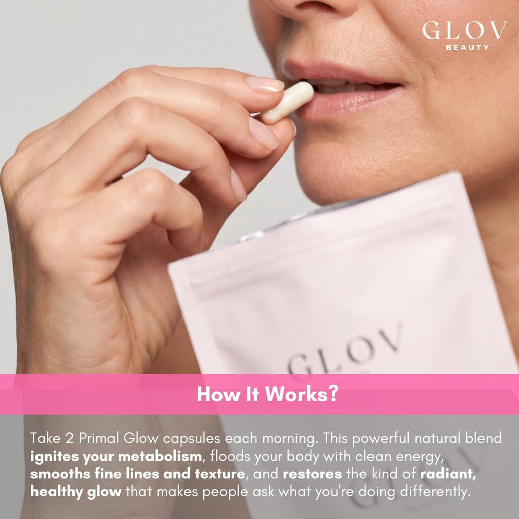 Glov Beauty Ultimate Primal Glow - Grass Fed Beef Organ Supplement for Women, Pasture Raised Liver, Heart, Kidney & Reproductive Beef Organs for Beauty, Energy & Vitality Support, 1Month Supply 60Caps